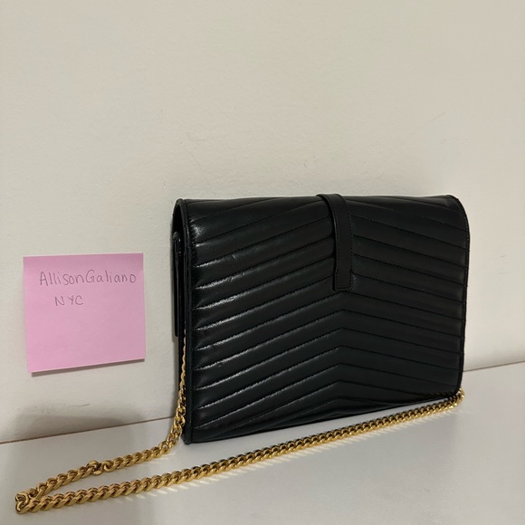 YSL Sulpice Black Quilted Double Flap Wallet on a Chain - Picture 6 of 16
